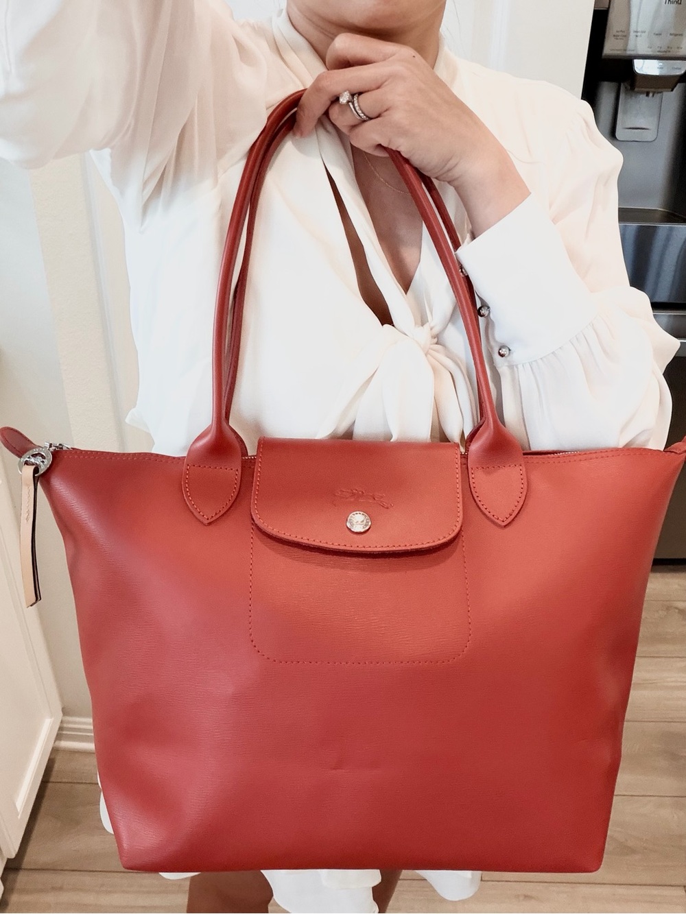 Authentic Longchamp Le Pliage City Medium Tote in Rust